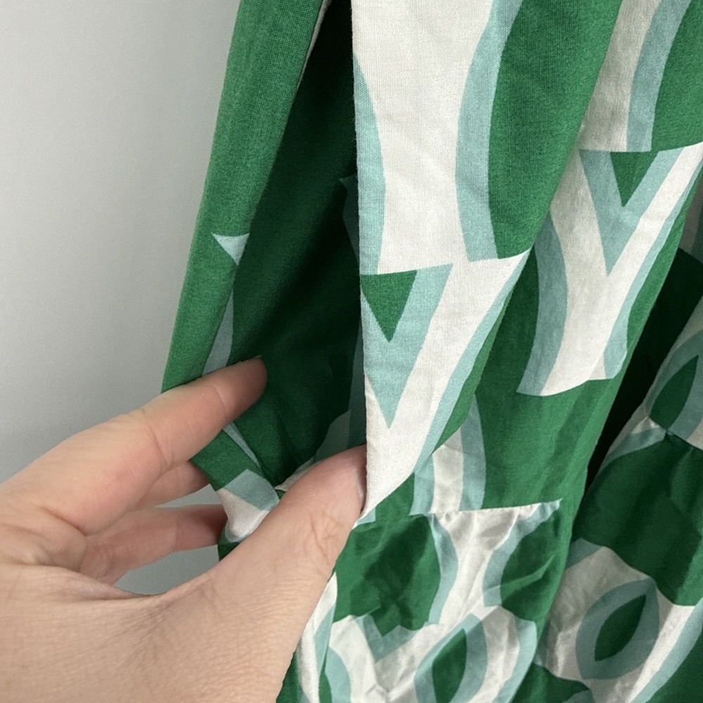 Anthropologie The Somerset Maxi Dress Green Ruched Waist Geometric Artsy Chic M - Picture 5 of 8